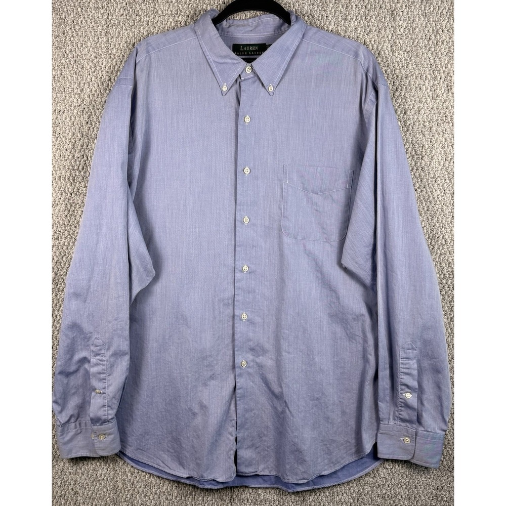 Ralph Lauren Lauren Blue Dress Shirt Mens 18 36/37 Button Down Cotton